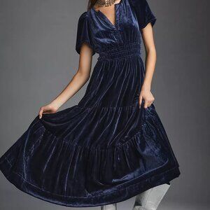 Anthropologie The Somerset Maxi Dress Velvet Edition Navy